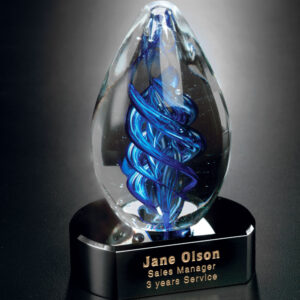 Blue Swirl on Black Base, Art Glass