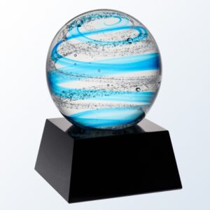 Blue Snow Globe with Black Base, Art Glass