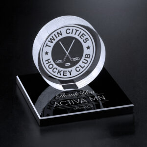 Hockey Puck on Black Glass Base, Black Optic