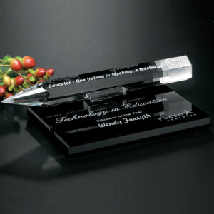 Pencil Award on Black Glass Base, Black Optic